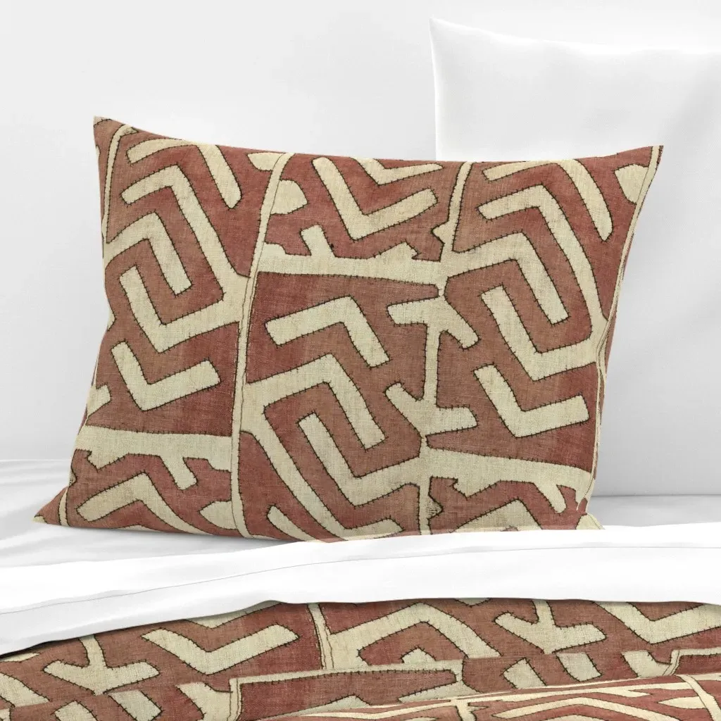 Vintage Kuba Cloth Standard Knife Edge Cushion - Dusty Rose, Cotton product