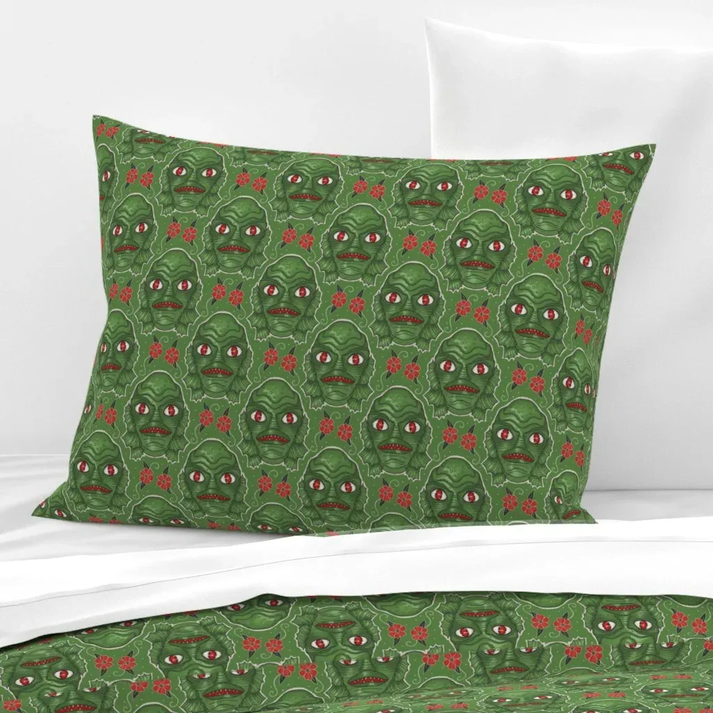 Vintage Lagoon Creature Standard Knife Edge Cushion - Green, Cotton Sateen product