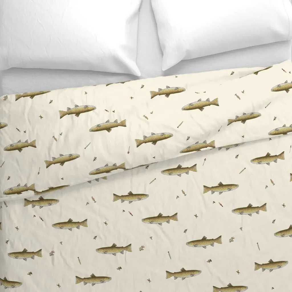 Vintage Lake Fishing Duvet Cover - Olive Green alternate view