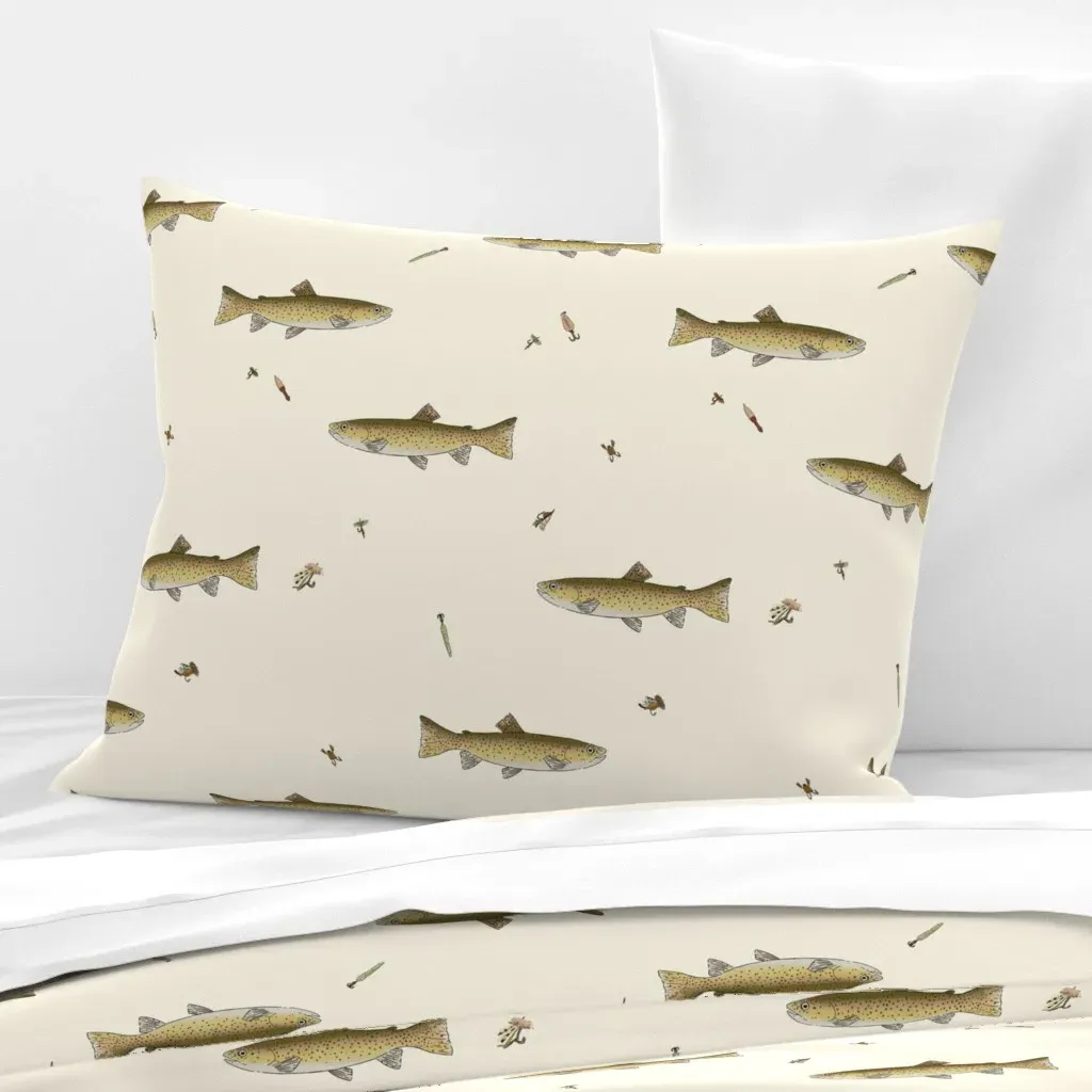 Vintage Lake Fishing Standard Knife Edge Cushion - Olive Green, Cotton Sateen product