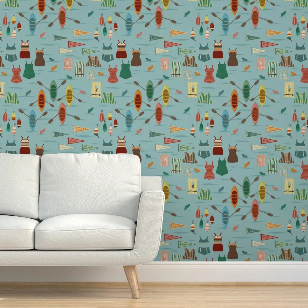 Vintage Lake Life Peel and Stick Wallpaper - Teal product