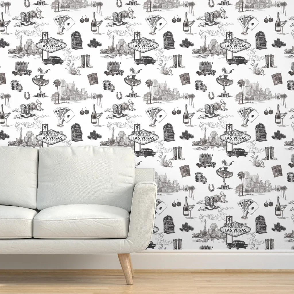 Vintage Las Vegas Toile Peel and Stick Wallpaper - Black product