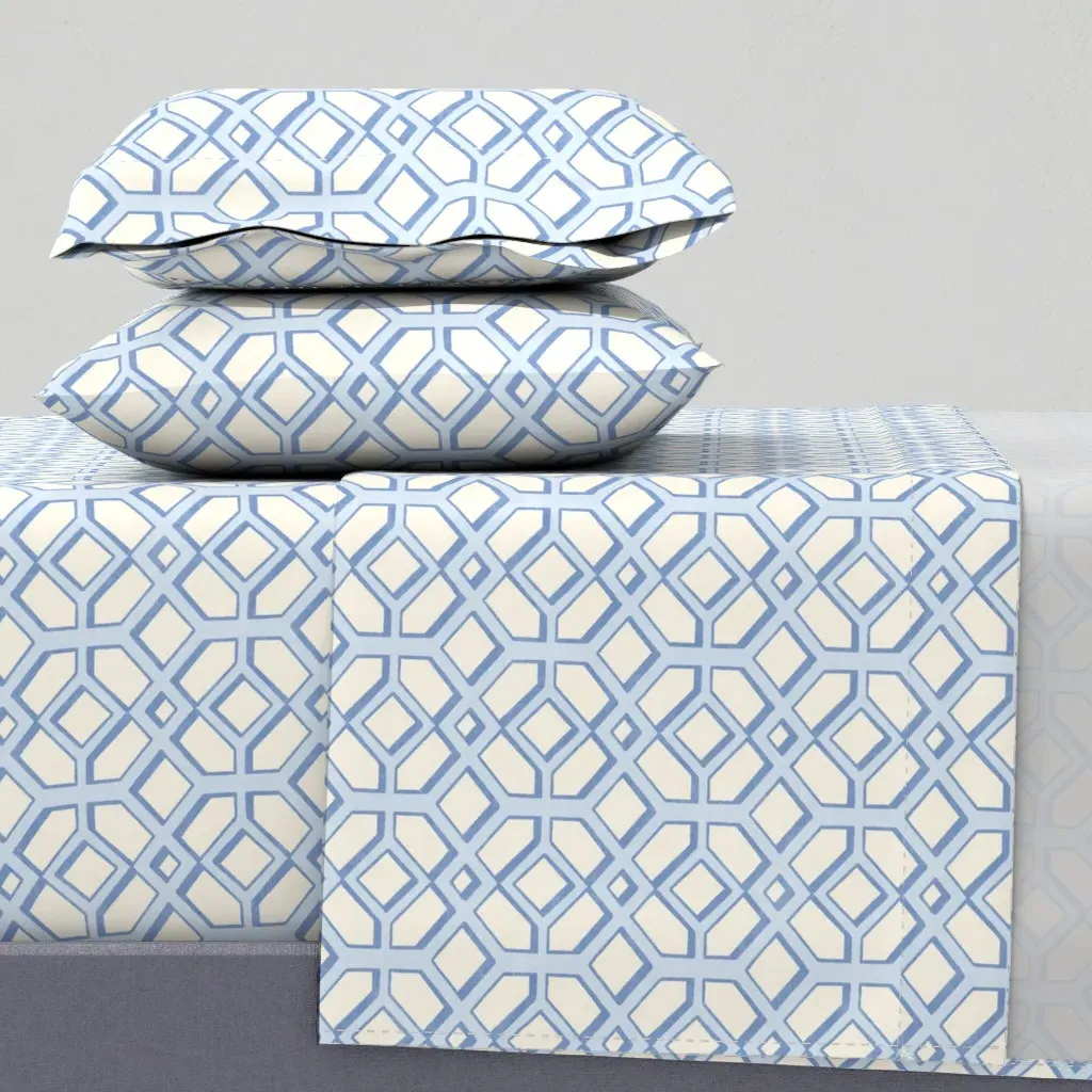 Vintage Lattice Bamboo Trellis Queen Sheet Set - Light Blue product
