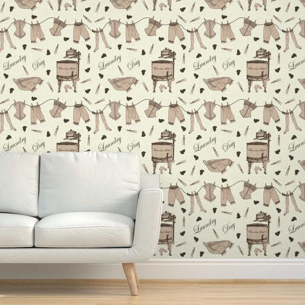 Vintage Laundry Day Peel and Stick Wallpaper - Beige product