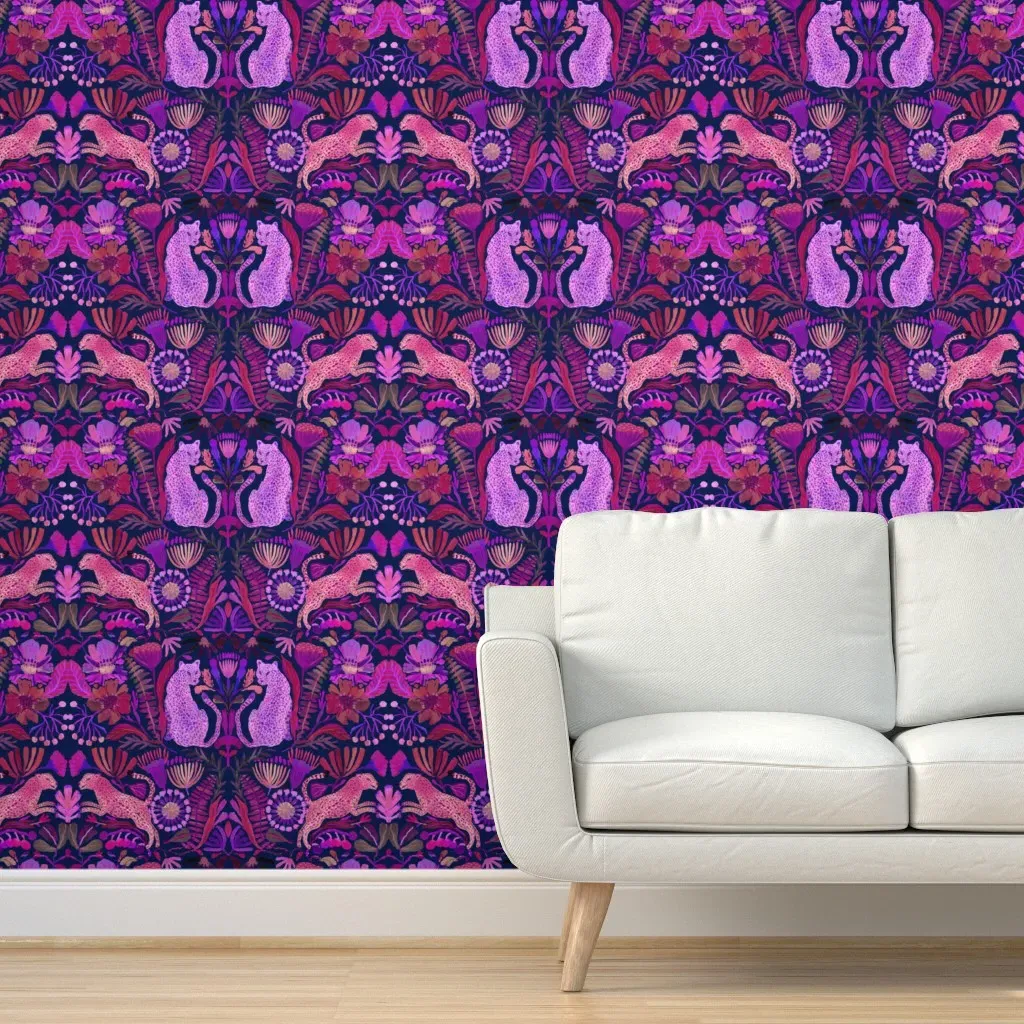 Vintage Leopard Jaguar Cheetah Peel and Stick Wallpaper - Dark Blue product