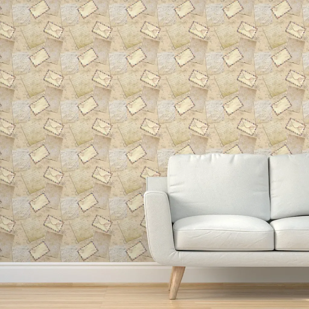 Vintage Letters Stamps Envelopes Peel and Stick Wallpaper - Cream product