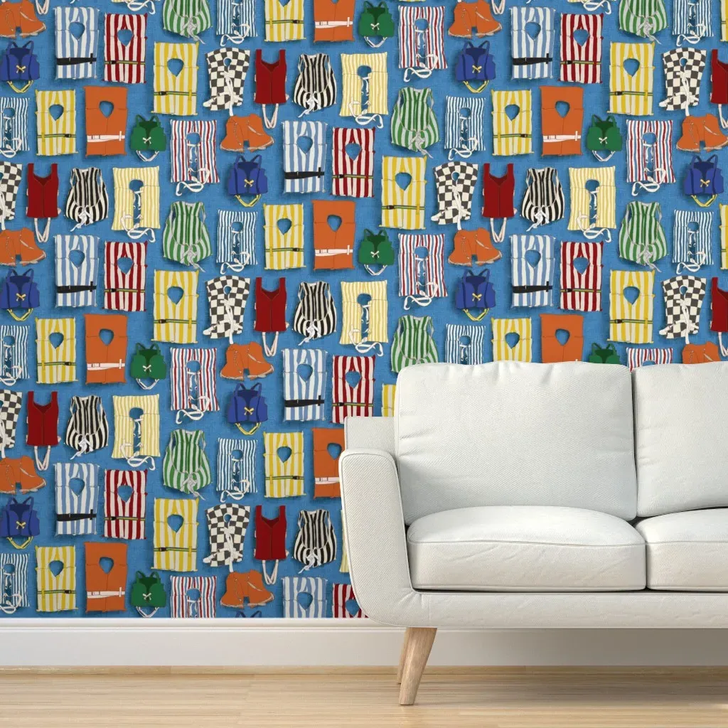 Vintage Life Jackets Peel and Stick Wallpaper - Blue product