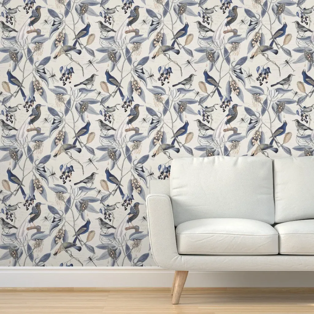 Vintage Magnolia Flowers and Birds Peel and Stick Wallpaper - Beige, Blue product