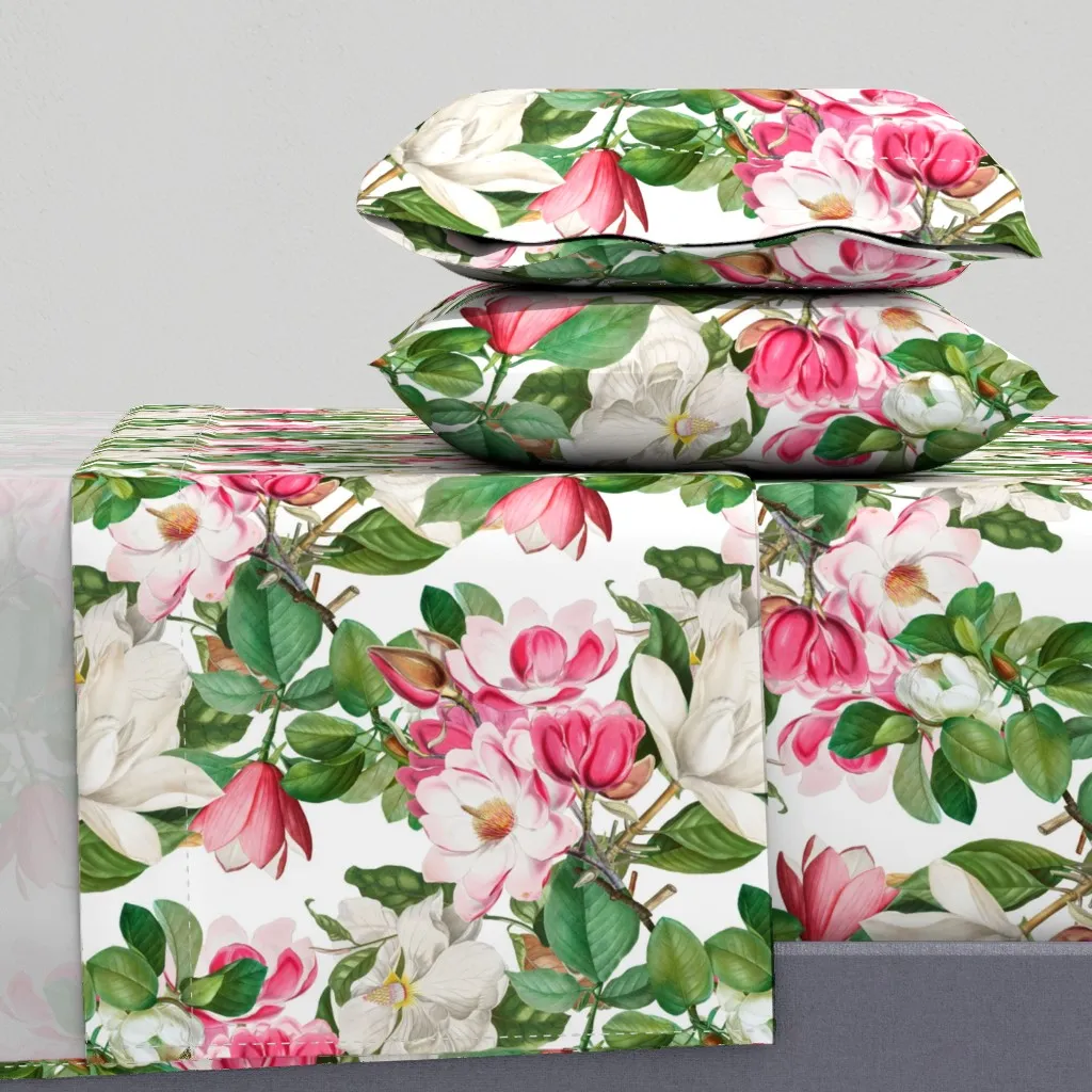 Vintage Magnolia Flowers Queen Sheet Set - Pink product