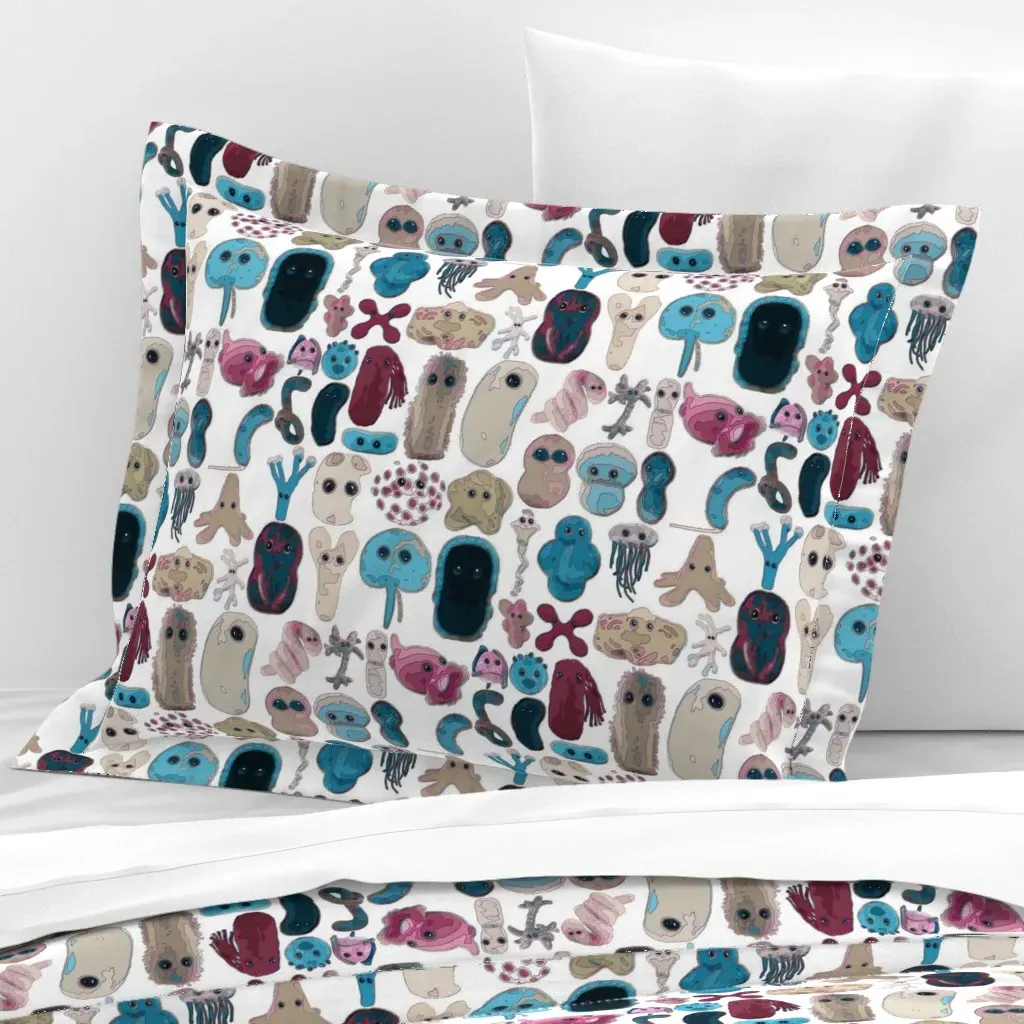 Vintage Microbes Wide Cotton Sateen Flanged Pillowcase - Light Blue product