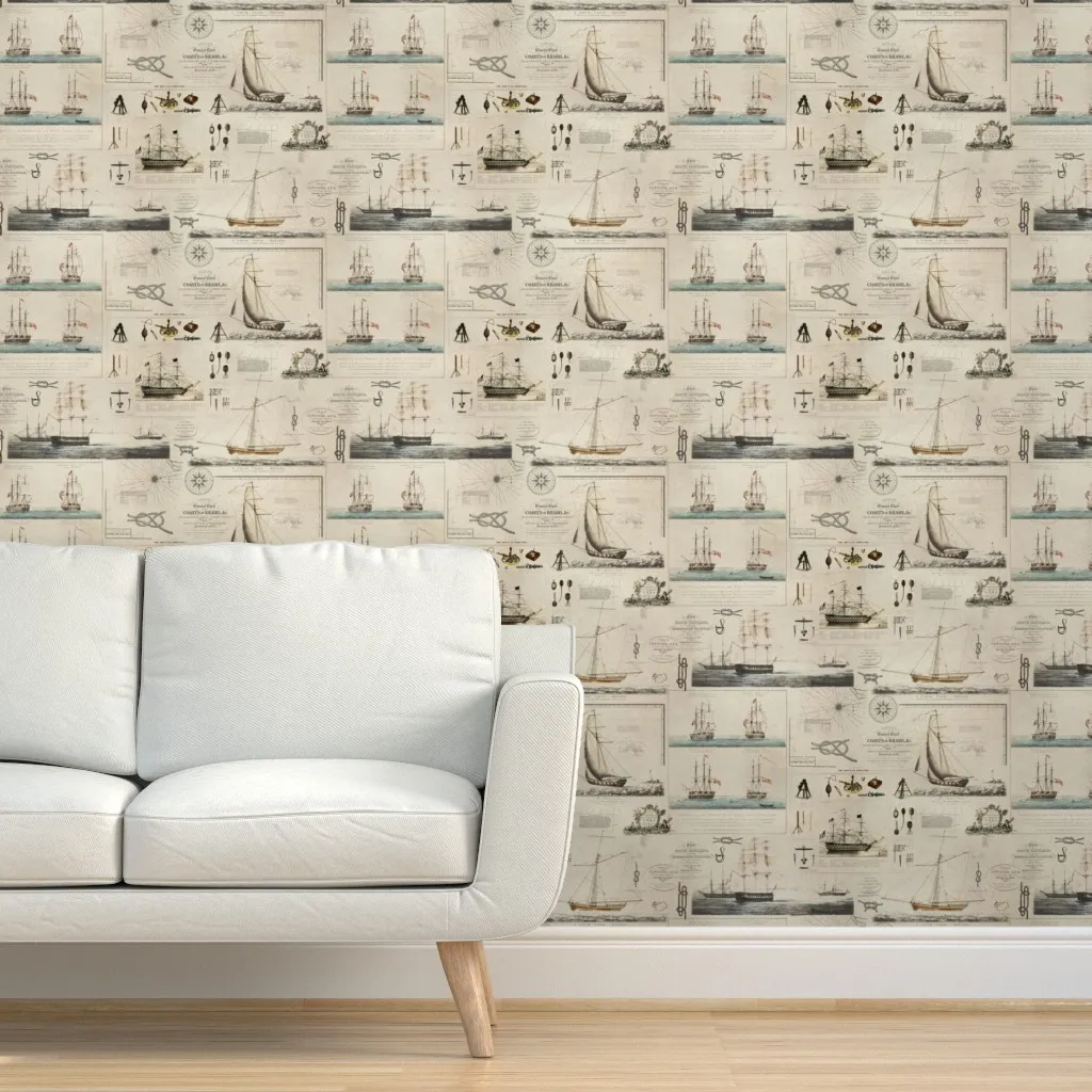 Vintage Nautical Collage Peel and Stick Wallpaper - Beige product