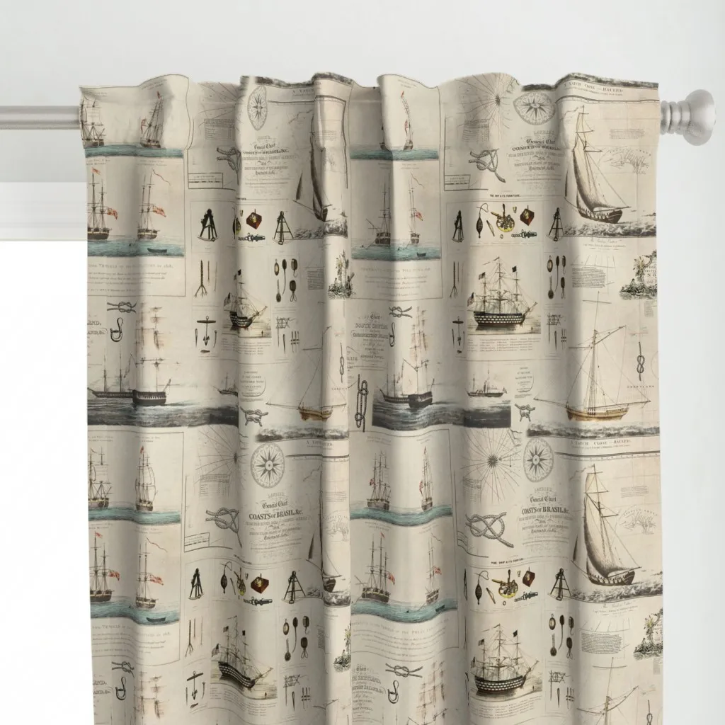 Vintage Nautical Theme Curtain Panel - Beige alternate view