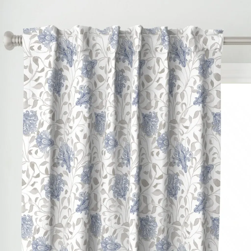 Vintage Nouveau Floral Curtain Panel - Blue-Gray alternate view