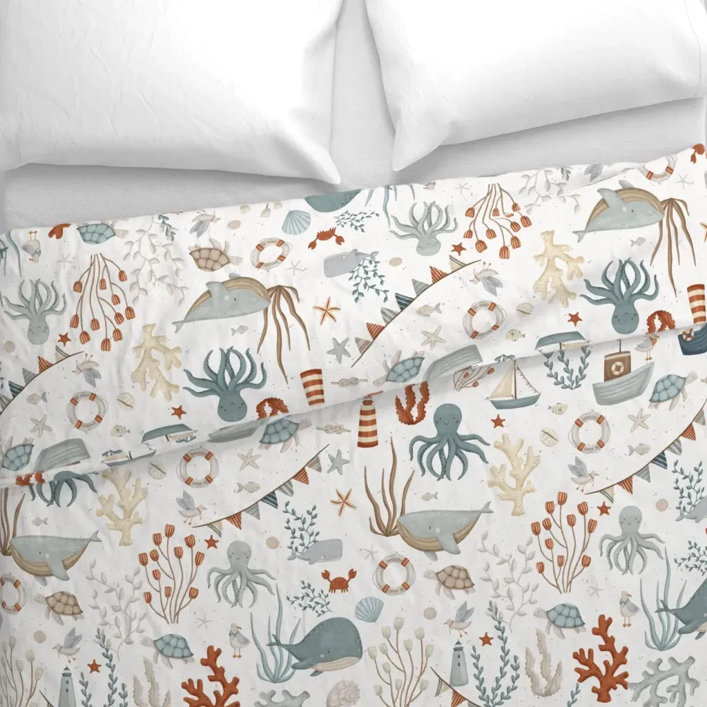 Vintage Ocean Life Duvet Cover - Light Blue alternate view