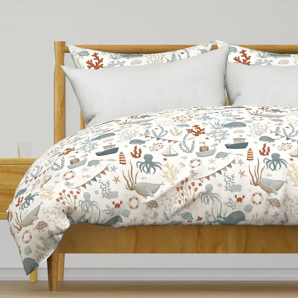 Vintage Ocean Life Duvet Cover - Light Blue product