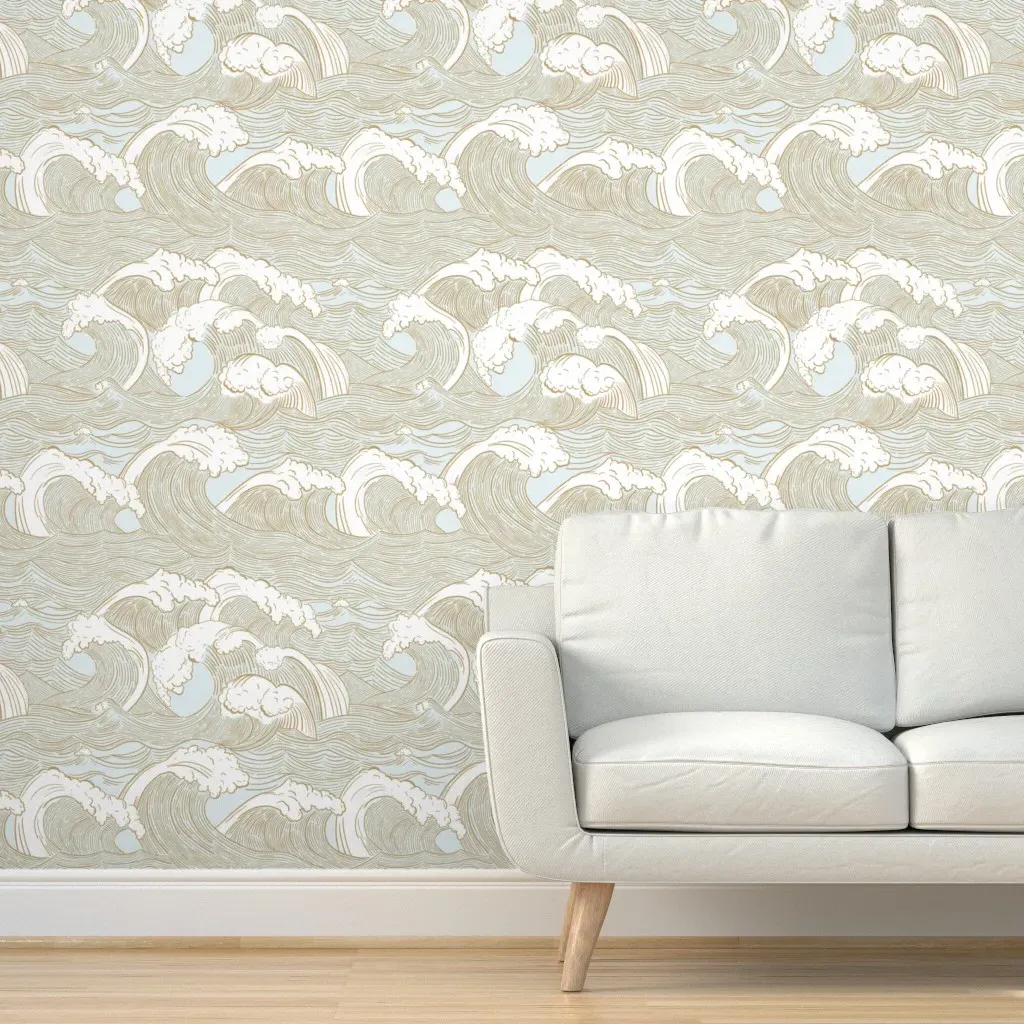 Vintage Ocean Waves Peel and Stick Wallpaper - Gold product