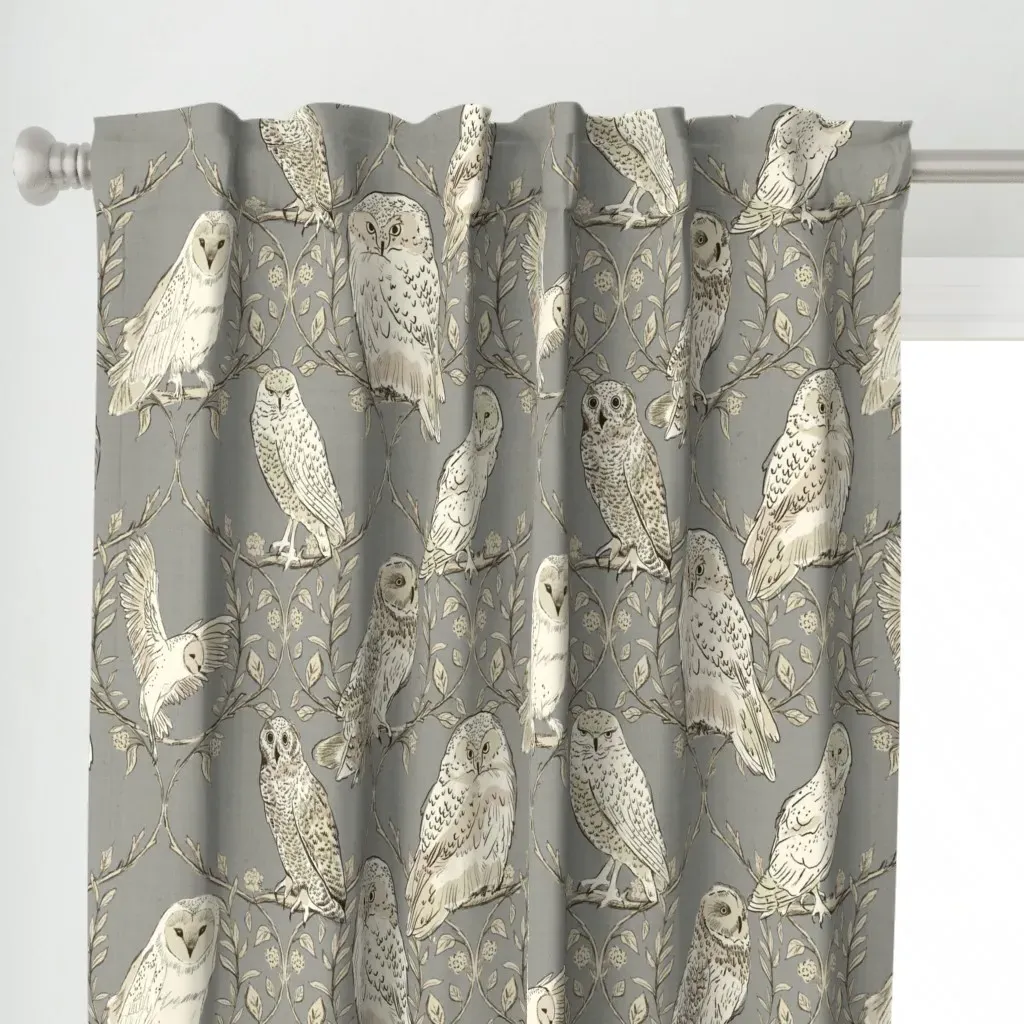 Vintage Owl Textured Curtain Panel - Grey alternate view