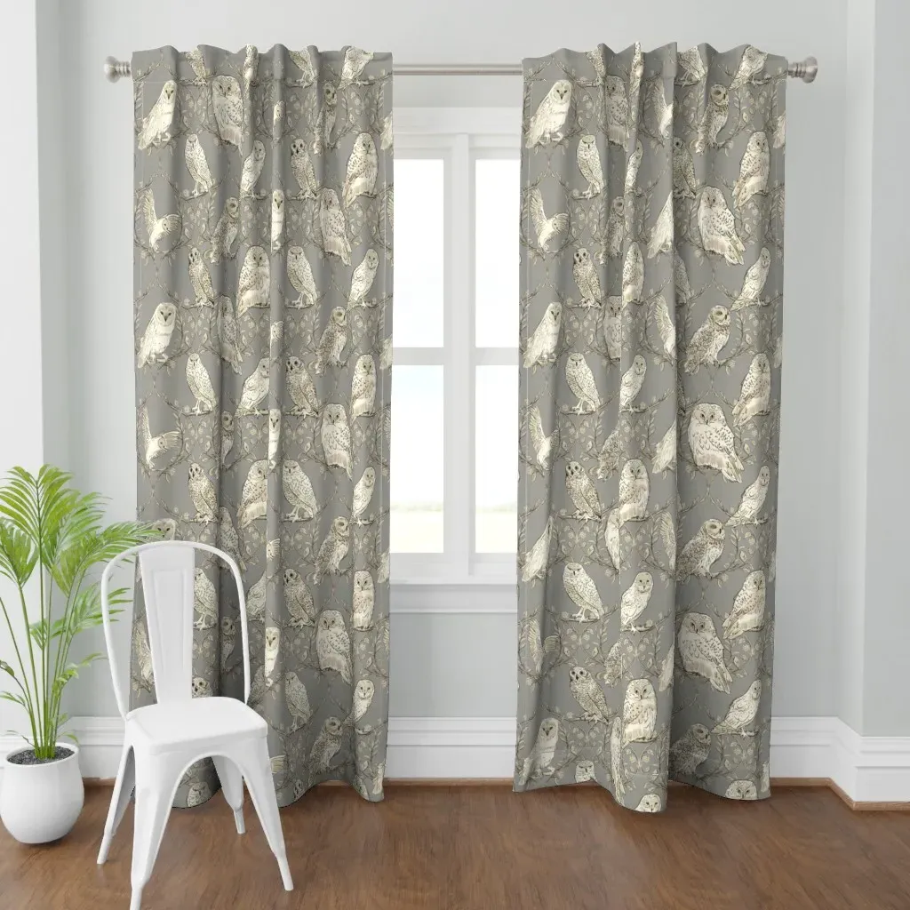 Vintage Owl Textured Curtain Panel - Grey product
