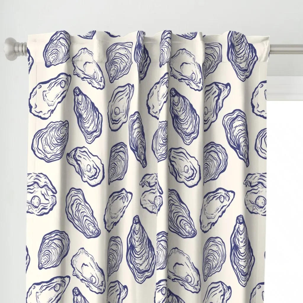 Vintage Oyster Harvesting Curtain Panel - Dark Blue alternate view