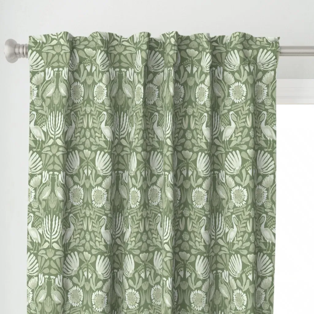 Vintage Painterly Curtain Panel - Olive Green alternate view