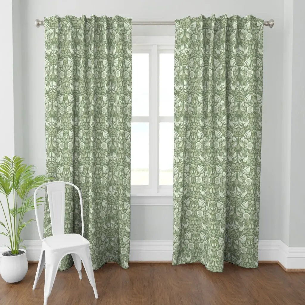 Vintage Painterly Curtain Panel - Olive Green product