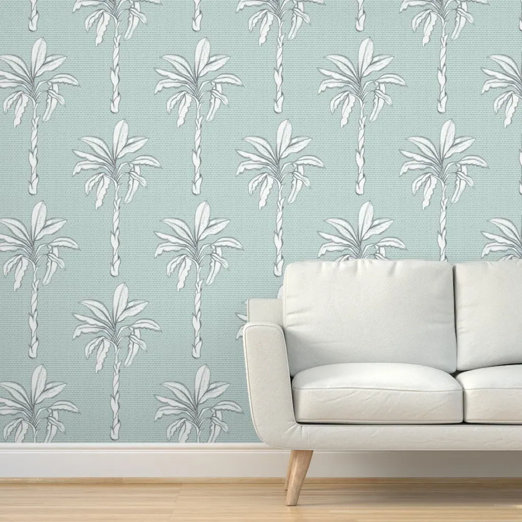 Vintage Palm Trees On Sea Glass Peel and Stick Wallpaper - White product