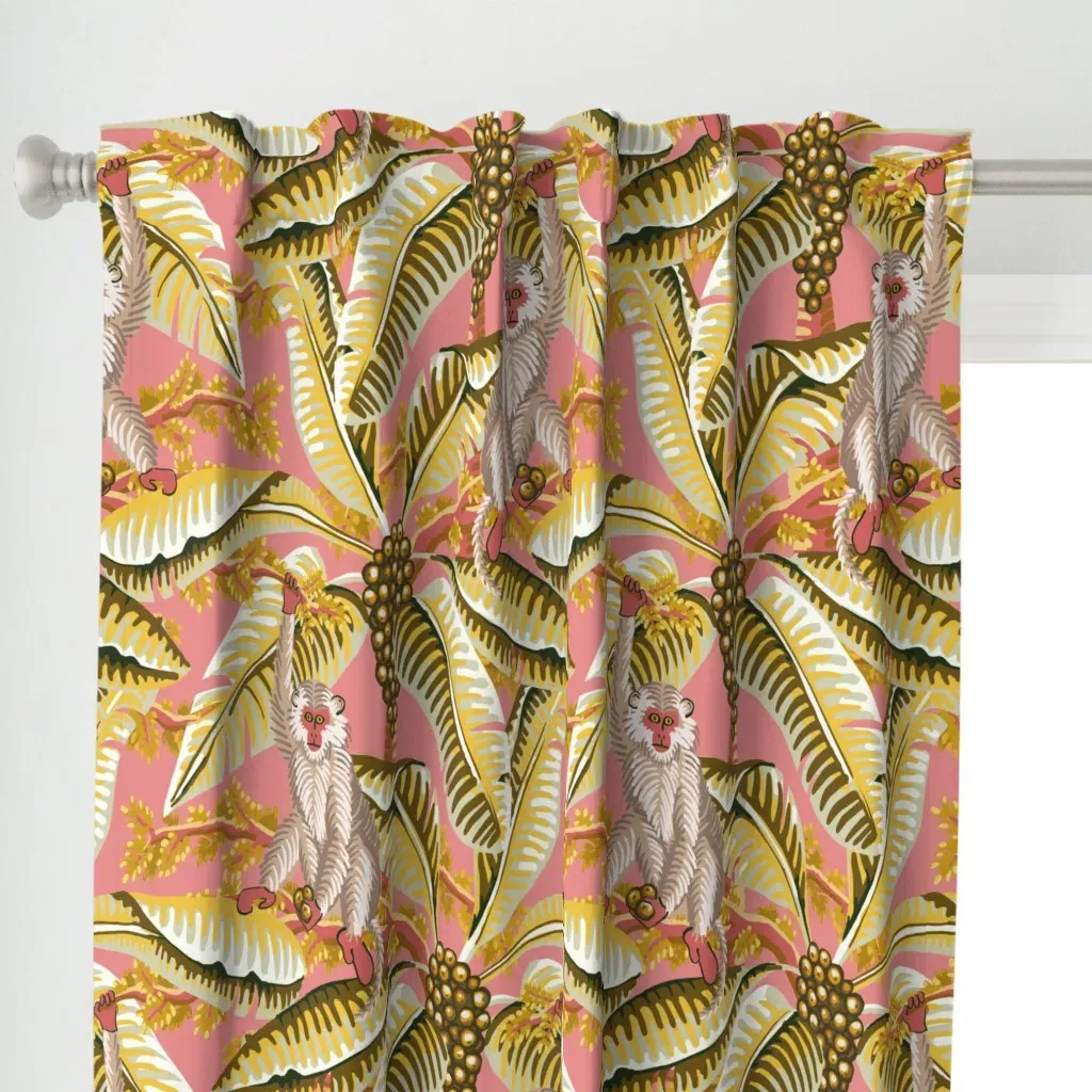 Vintage Palms & Monkeys Curtain Panel - Yellow alternate view