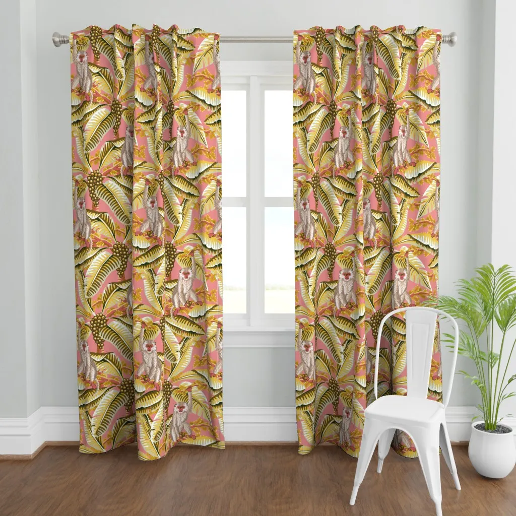 Vintage Palms & Monkeys Curtain Panel - Yellow product