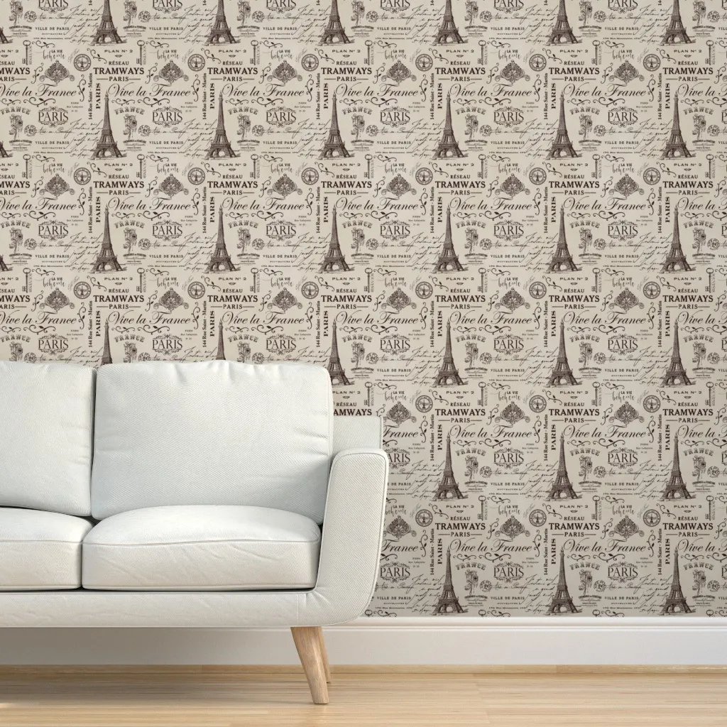 Vintage Paris Ephemera Calligraphy Peel and Stick Wallpaper - Beige product
