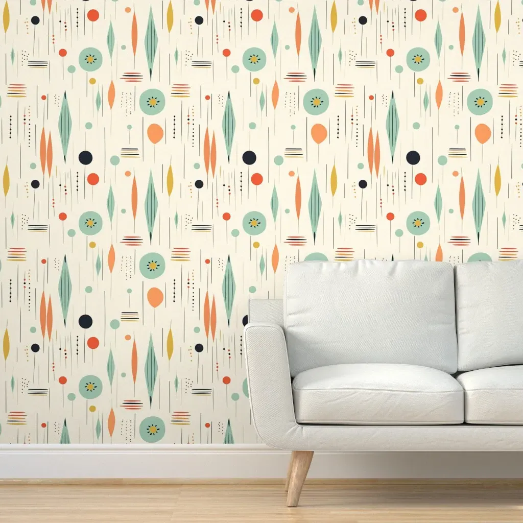 Vintage Pastel Circles Teardrops Peel and Stick Wallpaper - Light Beige product