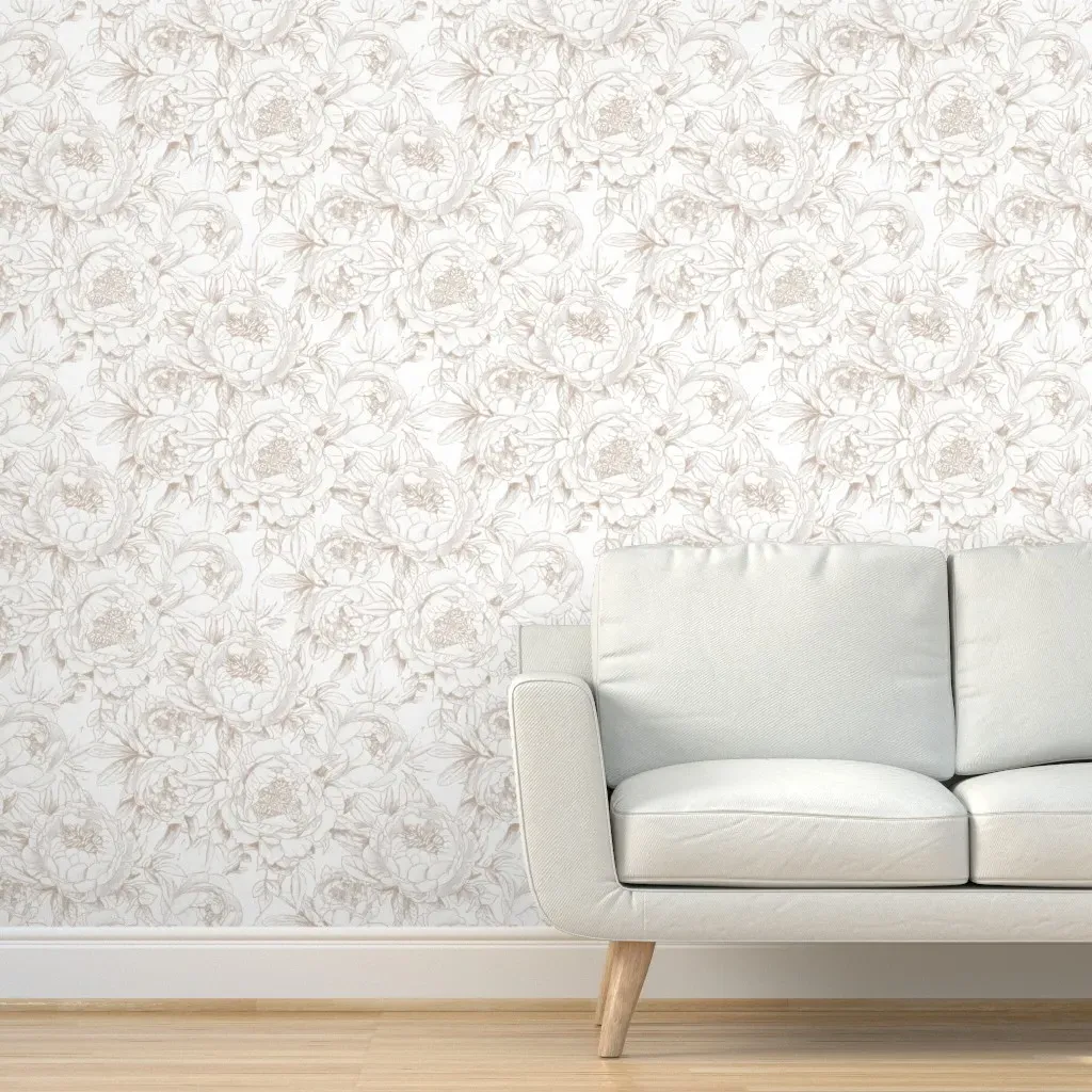 Vintage Peonies Peel and Stick Wallpaper - Cream Beige product