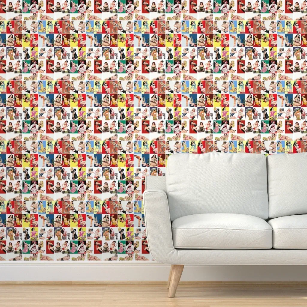 Vintage Pin-Up Dollhouse Scale Peel and Stick Wallpaper - White product
