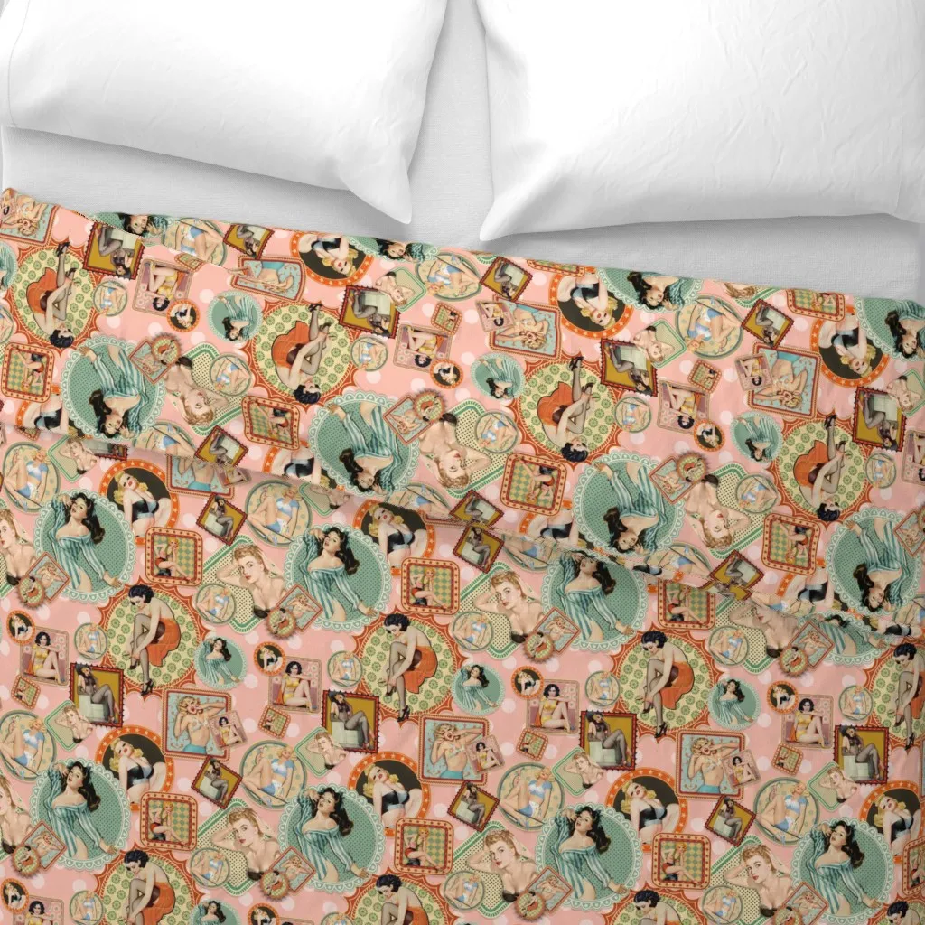 Vintage Pin-Ups Duvet Cover - Pink alternate view