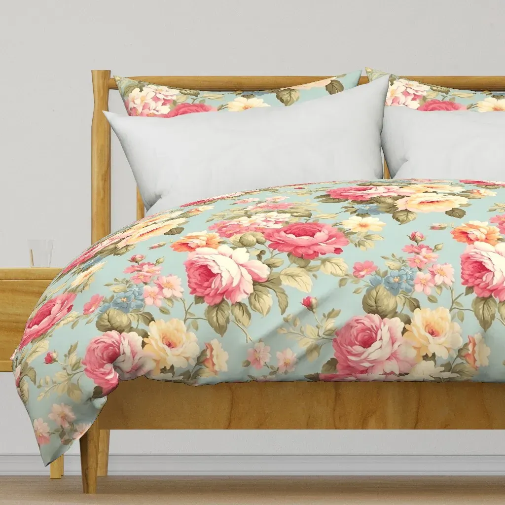 Vintage Pink and Yellow Roses Duvet Cover - Pink product
