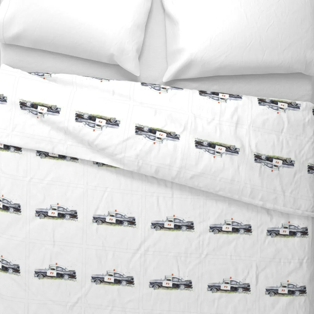 Vintage Police Car Duvet Cover - Black alternate view