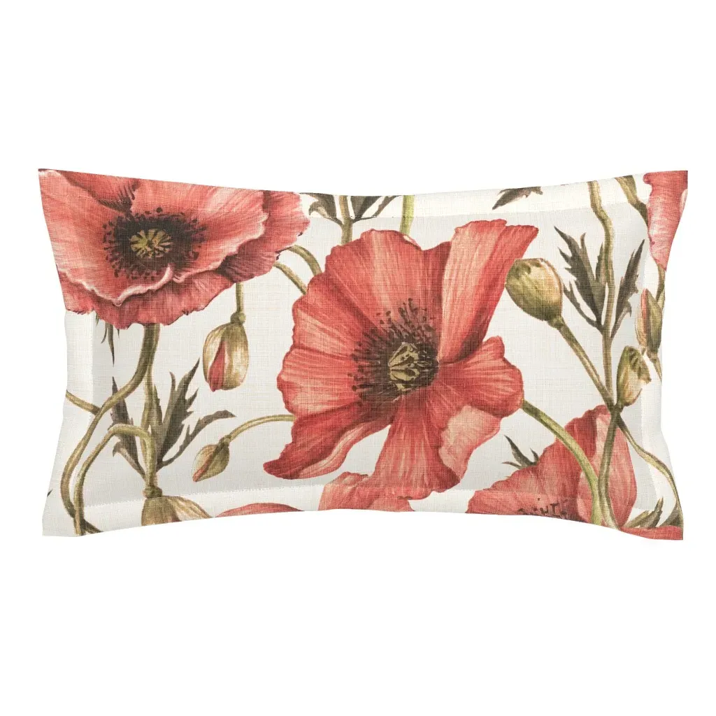 Vintage Poppies Jumbo King Pillow Sham - Red product
