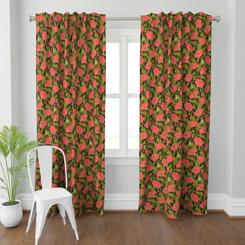 Vintage Poppy Curtain Panel - Coral product