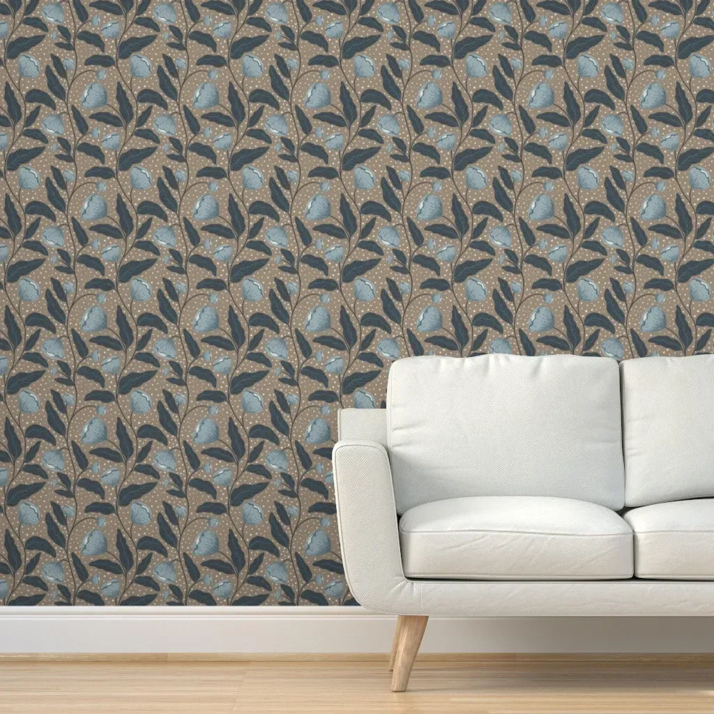 Vintage Poppy Peel and Stick Wallpaper - Dusty Blue product