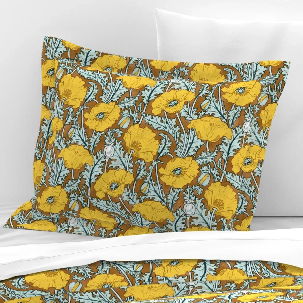 Vintage Poppy Standard Flanged Cushion Cover - Golden Yellow, Cotton Sateen product
