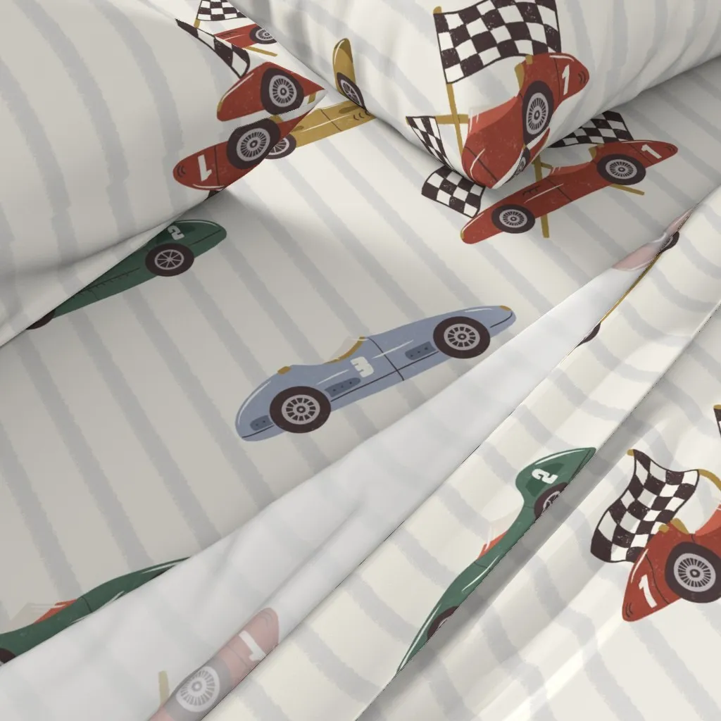 Vintage Race Cars Retro Grand Prix Stripes Twin Sheet Set - Red alternate view