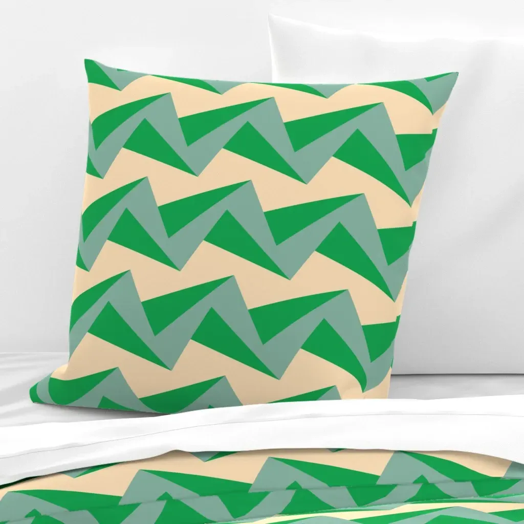 Vintage Retro 1960s Zigzag XL Euro Pillow Sham - Green product