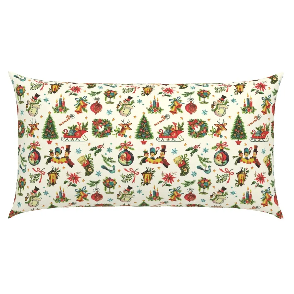 Vintage Retro Christmas On Cream Medium Scale King Pillow Sham - Red product