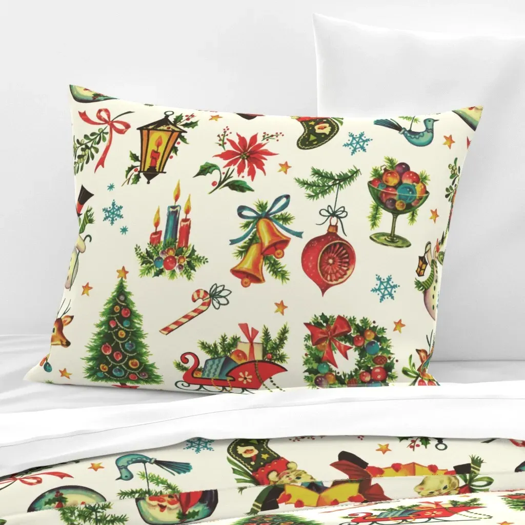 Vintage Retro Christmas Standard Knife Edge Pillow - Red, Cotton Sateen product