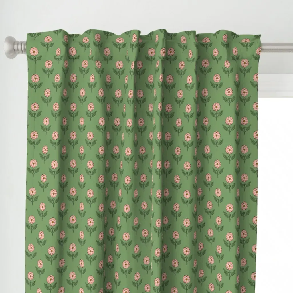 Vintage Retro Flower Stem Curtain Panel - Pink alternate view