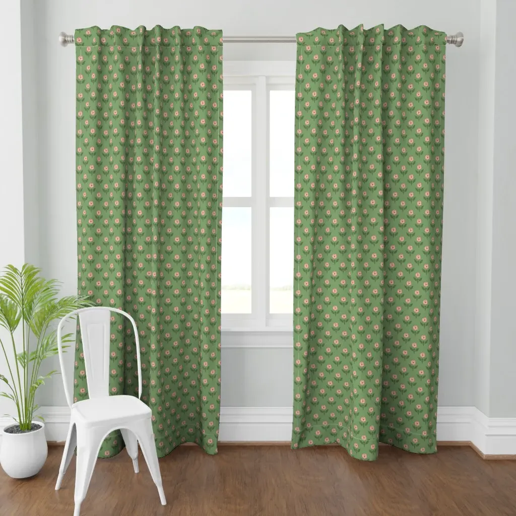 Vintage Retro Flower Stem Curtain Panel - Pink product