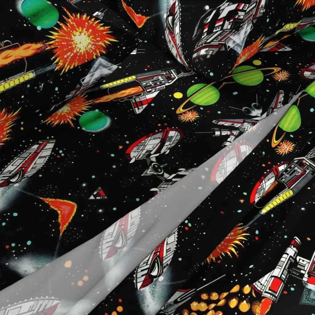 Vintage Retro Sci-Fi Spaceships Queen Sheet Set - Red alternate view