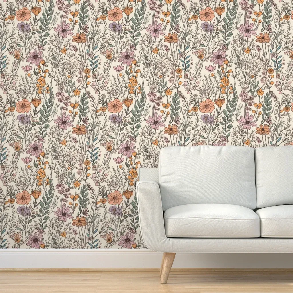 Vintage Retro Wildflower Peel and Stick Wallpaper - Peach product