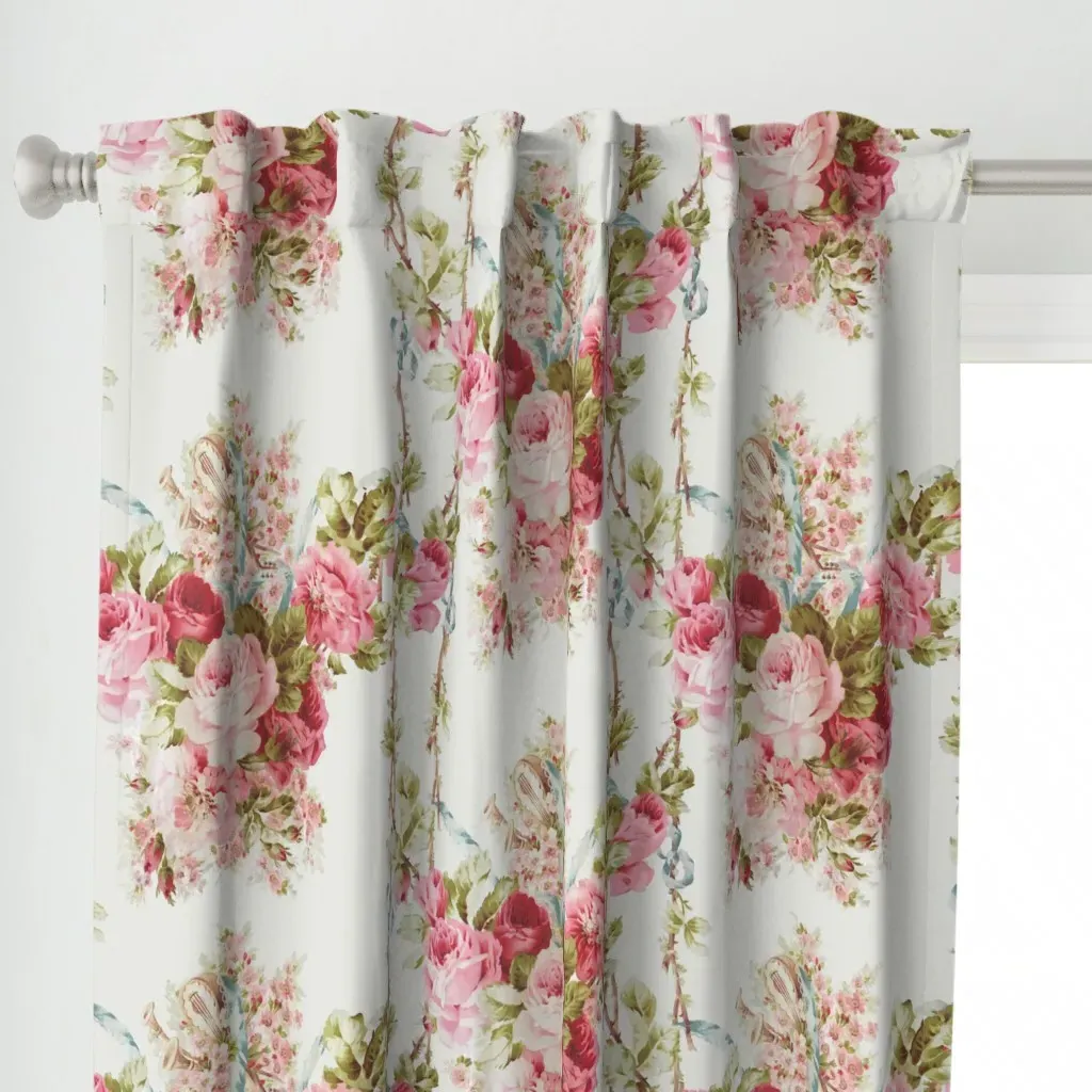 Vintage Rose Garland Curtain Panel - Pink alternate view