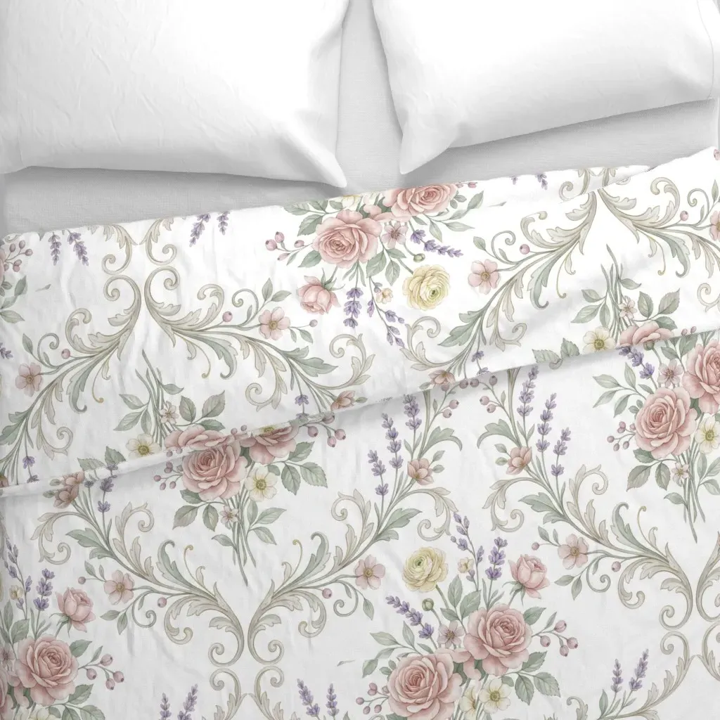 Vintage Rose & Lavender Damask Duvet Cover - Pink alternate view
