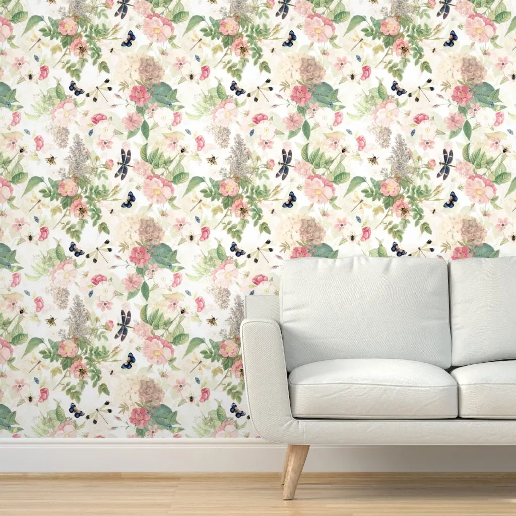 Vintage Rose Summer Meadow Peel and Stick Wallpaper - Pink product